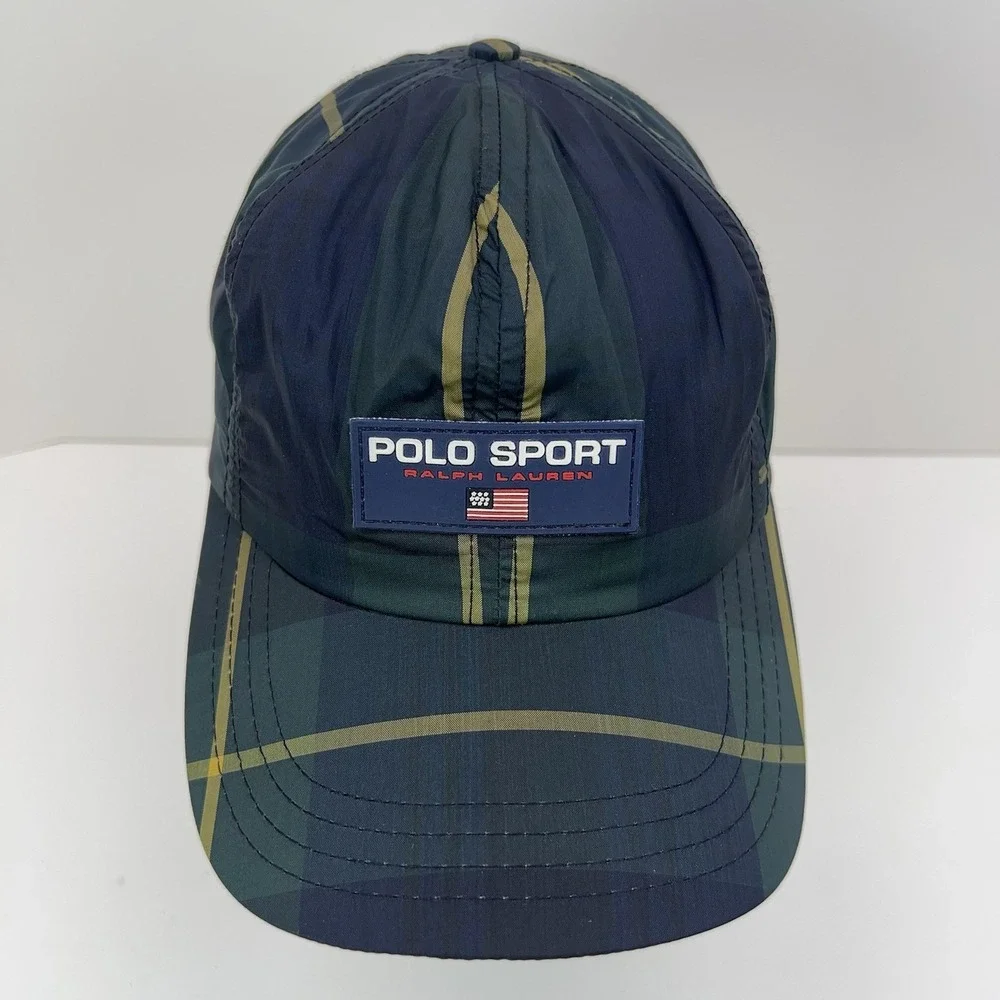 Vtg POLO RALPH LAUREN Cap Tartan Plaid Fleece Lined Hat Adult OS Nylon USA Hat‎